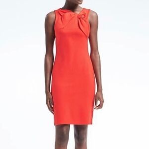 Banana Republic Coral Bow-Neck Ponte Knit Sleeveless Sheath Dress 8L Orange Red